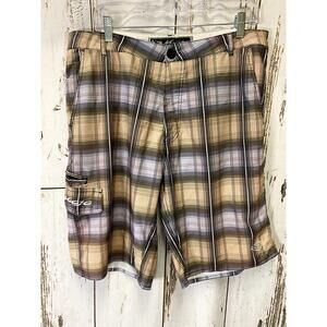 Mojo Sportswear Tan And Gray Plaid Men's Shorts